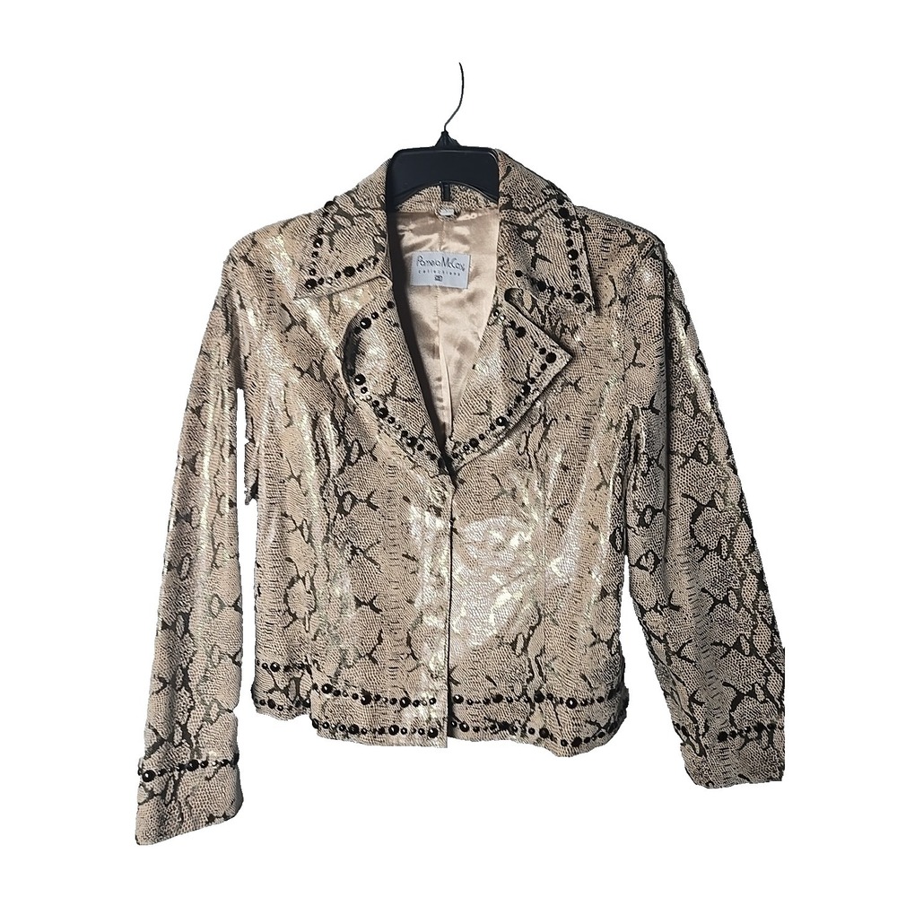 Pamela McCoy Collection Women's Snake Print Leather Studded Jacket Size Large L